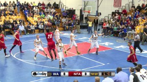 Our scoreboard shows score, team name with color and logo, quarter and time.